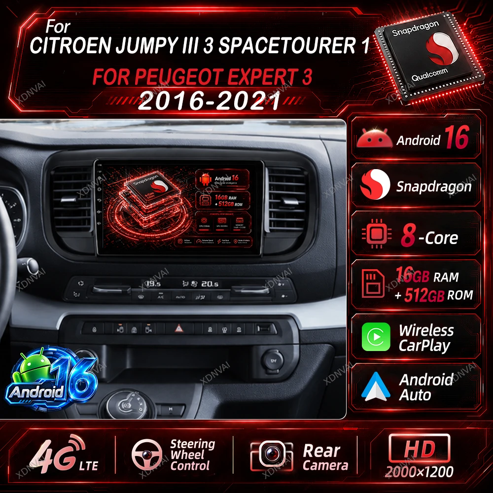 Android 16 Multimedia For Citroen Jumpy III 3 SpaceTourer 1 For Peugeot Expert 3 2016 2017 2018 - 2021 Video Player Car Radio BT