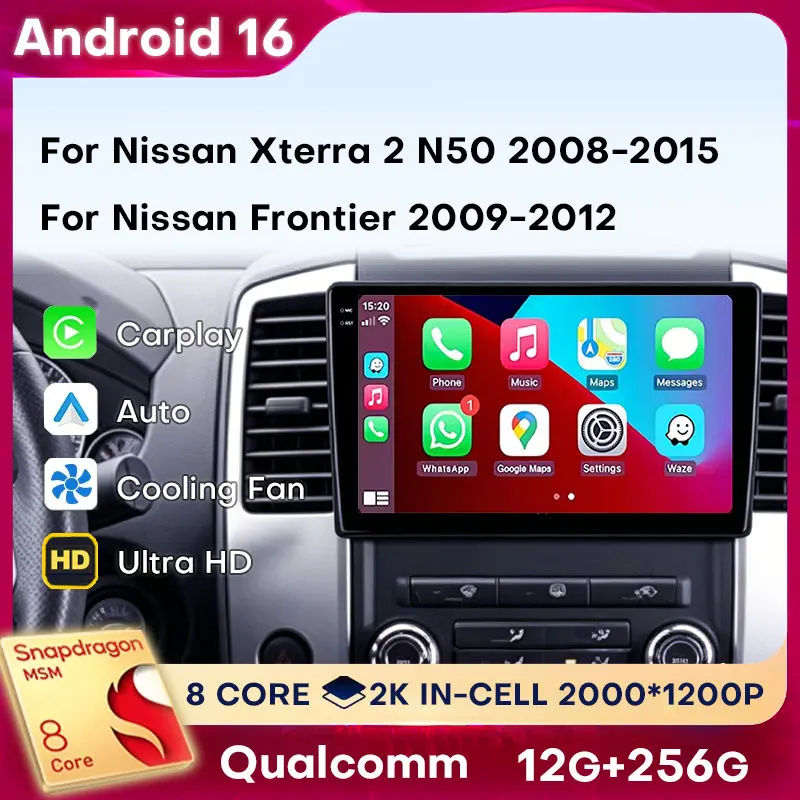 Radio para Auto con Android 16 y Carplay para Nissan Xterra 2 N50 2008-2015, para Nissan Frontier 2009-2012, Reproductor Multimedia con Navegación y Estéreo