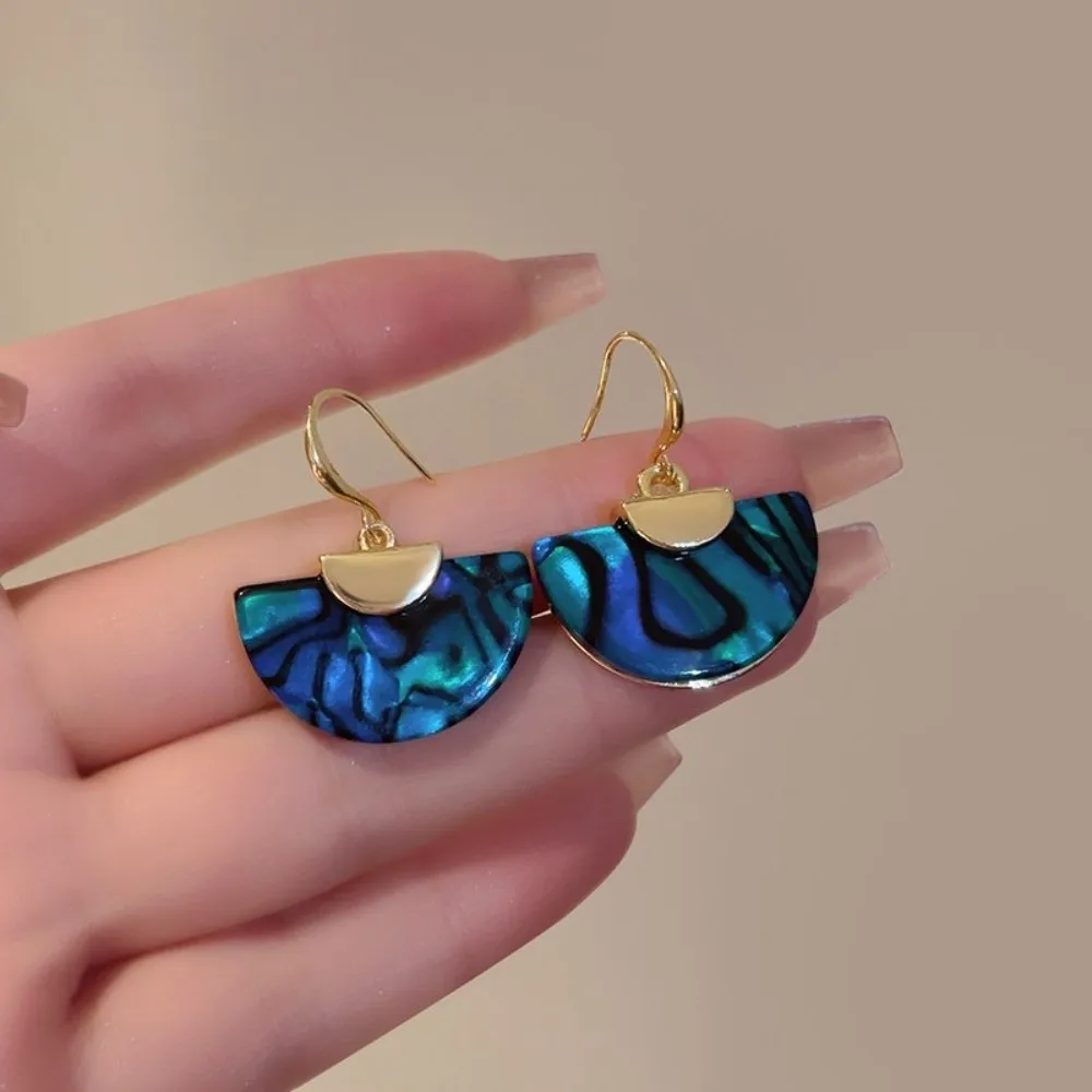 Semicircle Colorful Fan-shaped Earrings Exaggerated Geometric Chinese Style Earrings Smudging Drop Earrings Women