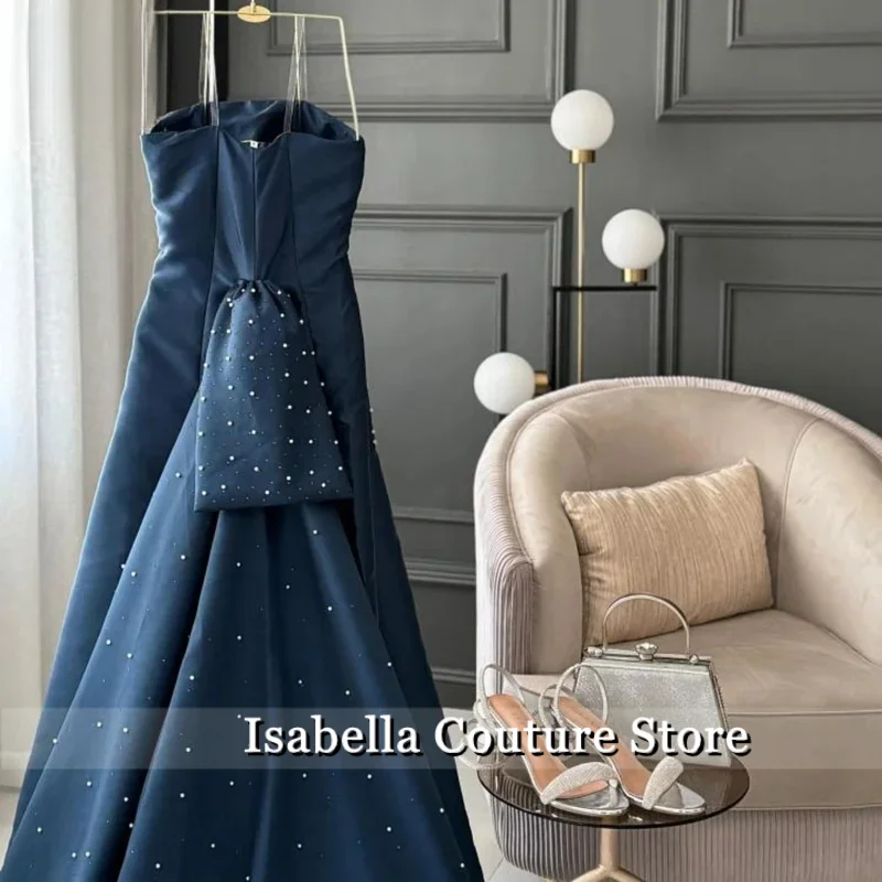 فستان سهرة أزرق ساحر من فيستدوس دي نوش بدون حمالات على شكل حرف a بدون أكمام مع فستان حفل بتفاصيل كريستالية مخصص #2