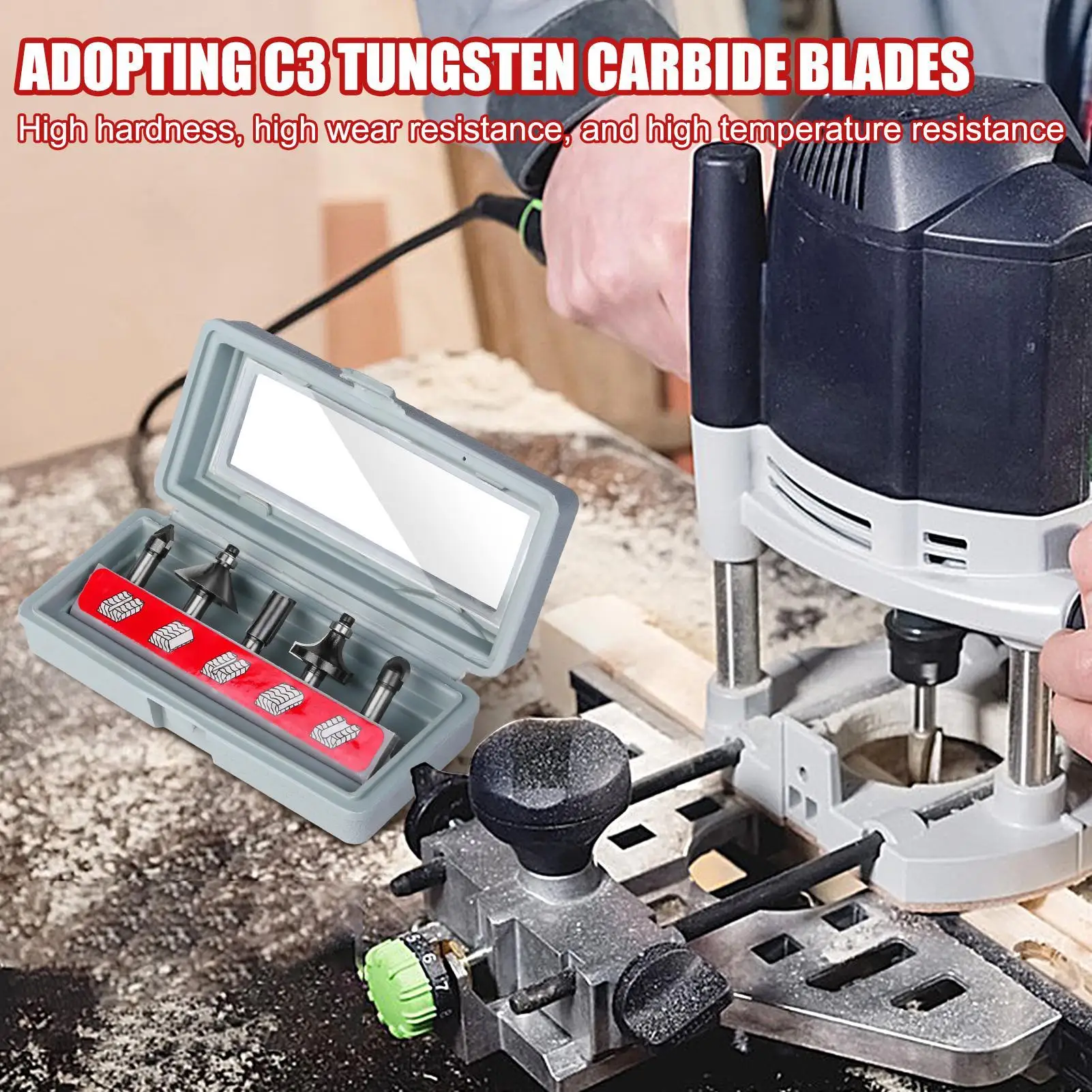 Wood Router Bits 5 Piece Milling Cutter 5/8inch Cutting Bit For Door Cabinet Table Carving Cutting Hinge