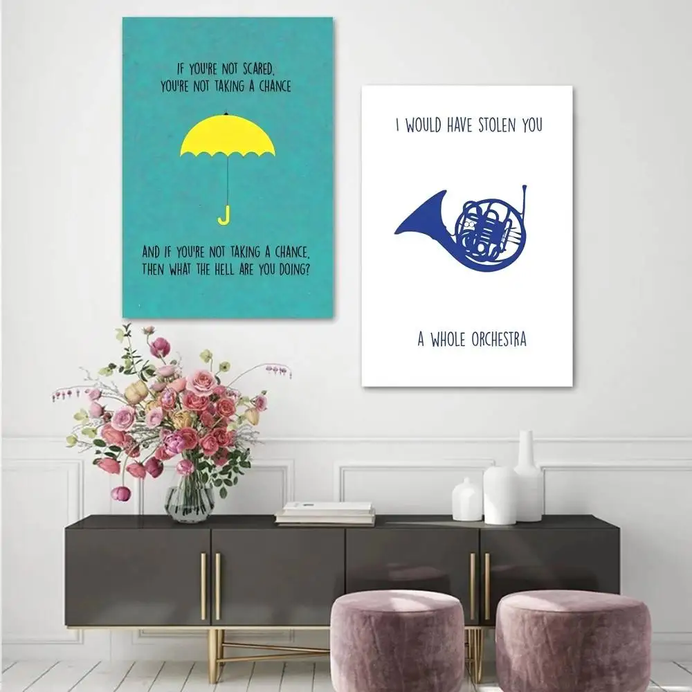 الحد الأدنى الأزرق كيف قابلت والدتك ملصق تلفزيوني مع مظلة صفراء ملصق غرفة نوم جدار صورة فنية غرفة المعيشة ديكور المنزل #2