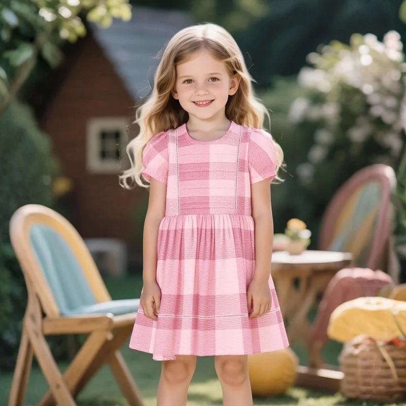 

2025 Summer Kids Girls Dress Cotton Puff Sleeves Outwear Lovely Infant Costume Clothes for Toddler Baby Girls Party Dresses