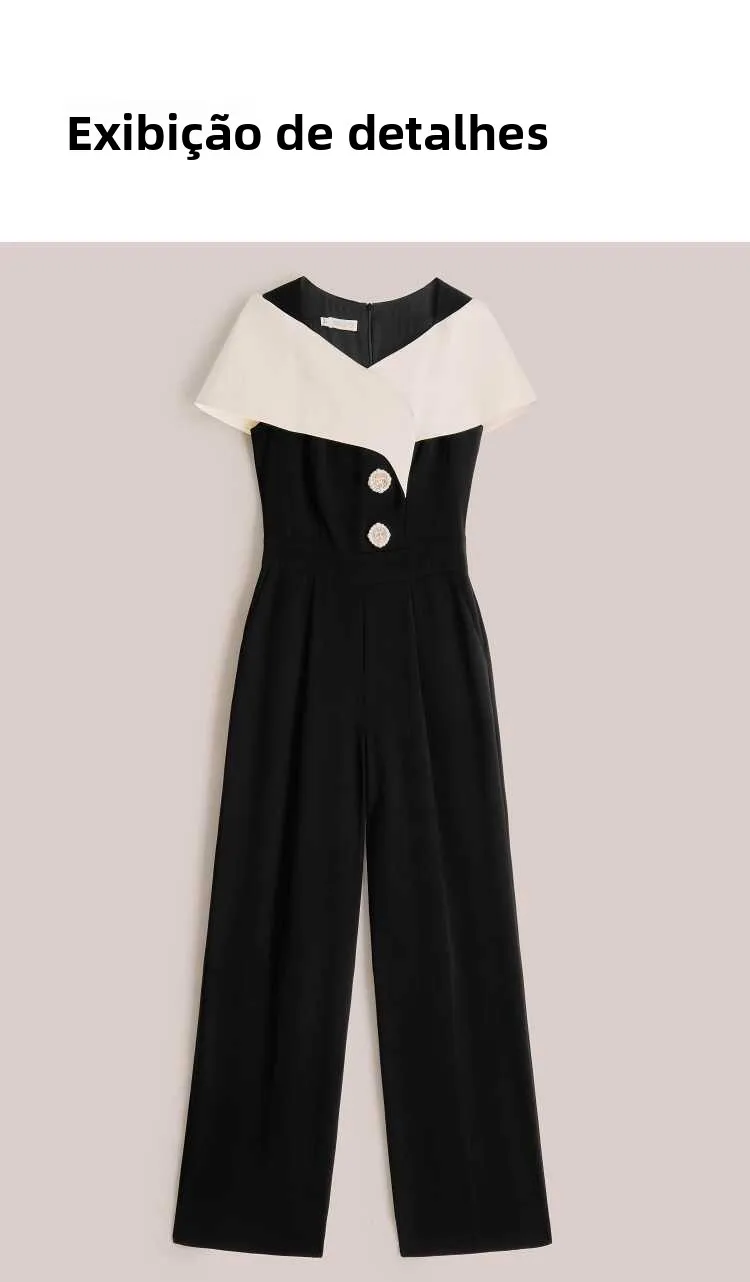 

New Summer 2026 Handmade Black One-Piece Suit with Large Collar And Sleeve Commute Style High Waist Long Pants Ladies Suit