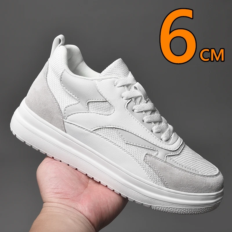 

Unisex 6CM Height Increasing Casual Sports Shoes Breathable Genuine Leather & Mesh Lightweight Comfortable Elevator Sneakers