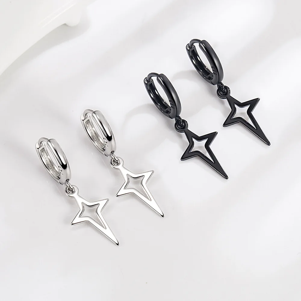 Gothic Punk Style Copper Drop Earrings Black Silver Color Stars Cross Pendientes Fashion for Women Men Rock Jewelry Gifts