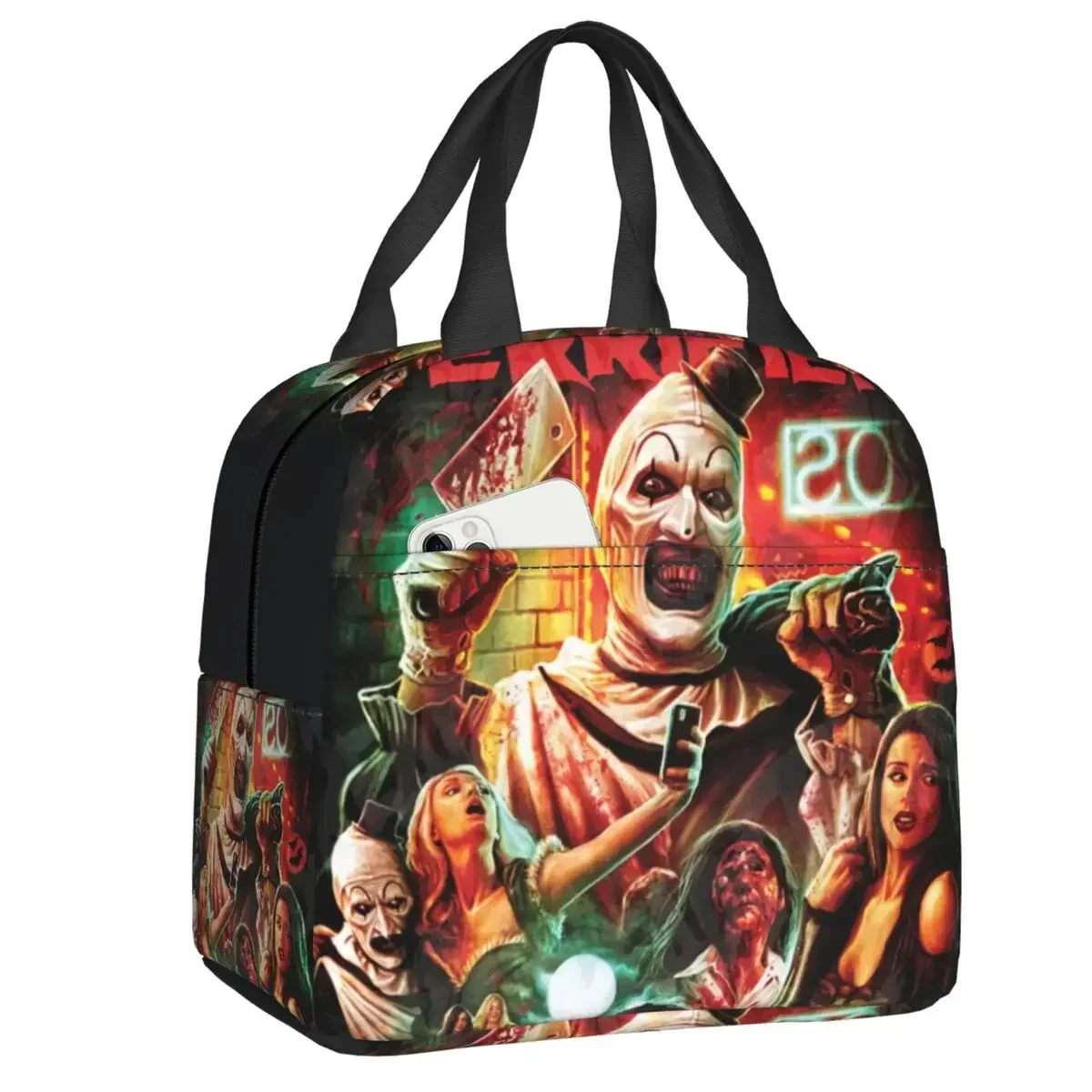 Horror Movie Terrifier Lunch Bag Women Cooler Warm Insulated  Halloween Lunch Box for Kids School Children Food Picnic Tote Bags