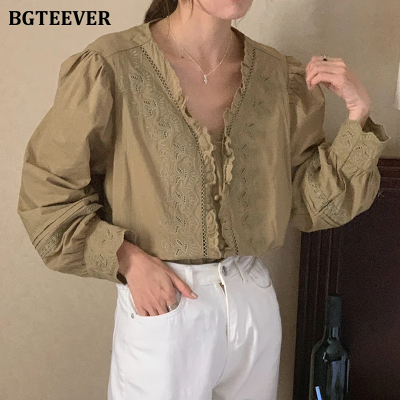 

BGTEEVER повседневные женские рубашки с v-образным вырезом и длинными рукавами, топы, весна-лето, винтажные женские блузки