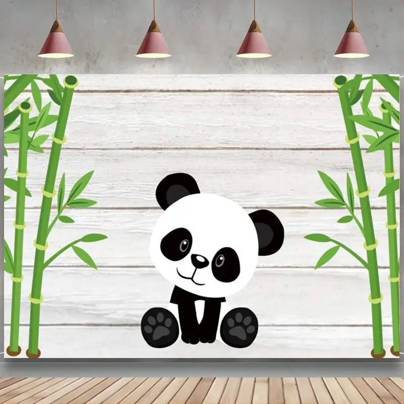 

Cartoon Cute Giant Panda Backdrop Bamboo Background Girl Boy Baby Shower Baptism Christening 1st Birthday Bday Party Banner