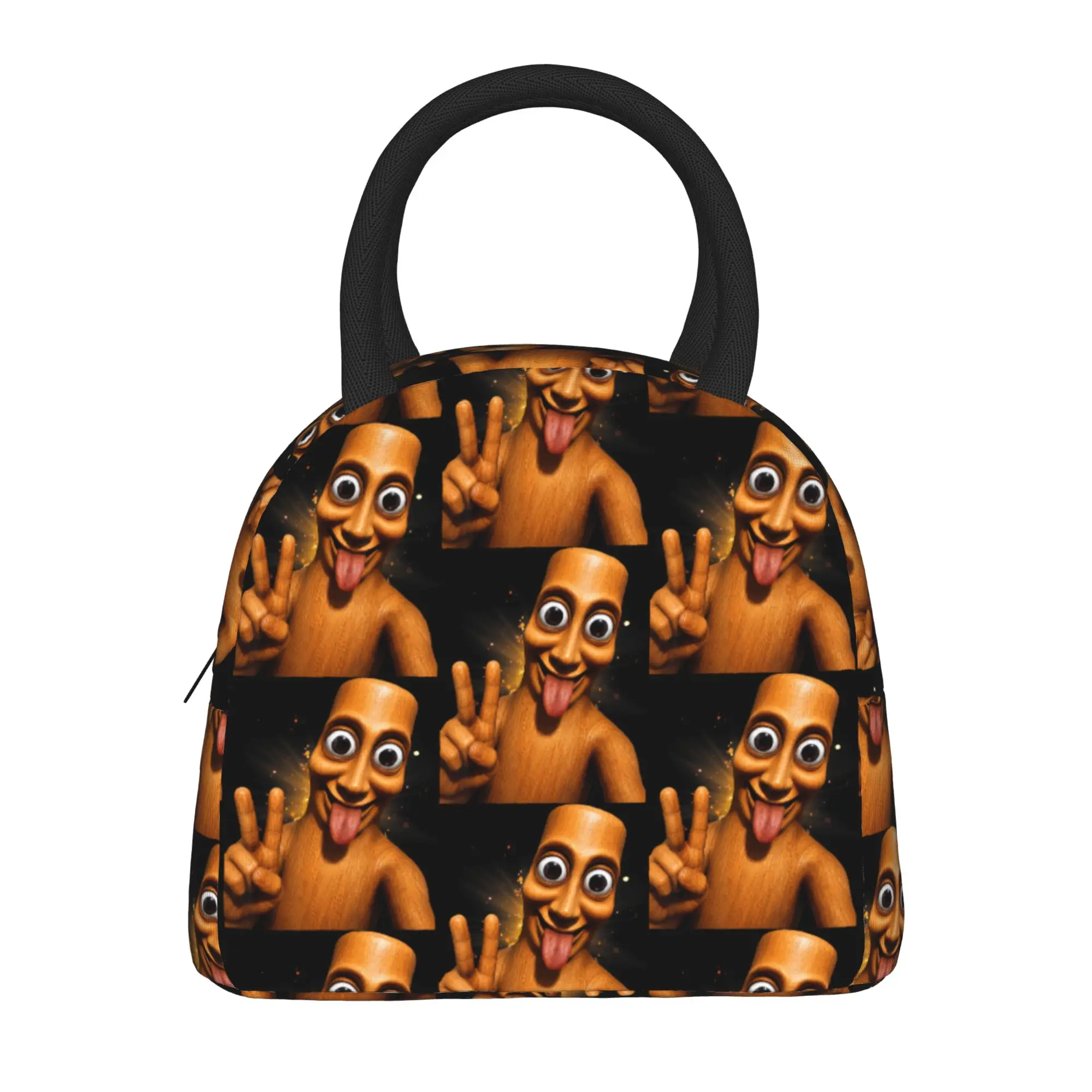 Funny Halloween Tung Tung Sahur Peace Sign Tongue Out Meme Lunch Bag Kawaii Lunch Box For Child Office Portable Zip Cooler Bag