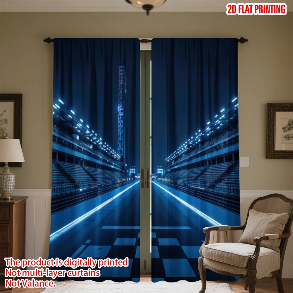

2D flat printing 2pcs Curtains Empty Night Racing Track Digital Printed Polyester Drapes Seasonal Party & Holiday Decor Use for