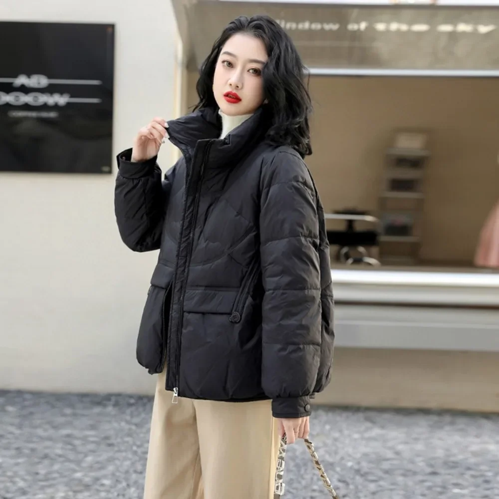 2024 New Winter Stand Collar Warm White Duck Down Jacket Women Loose Casual Fashion Office Lady Down Coat Female Thick Outwear