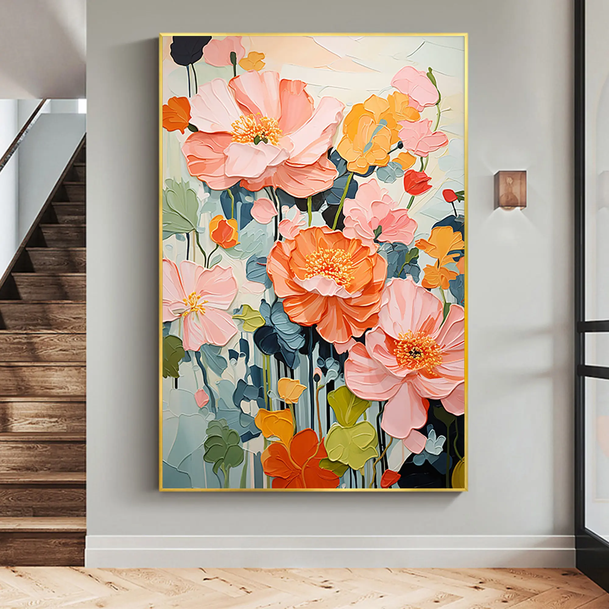 100% handmade abstract pink flower oil painting canvas painting works living room home wall art decoration