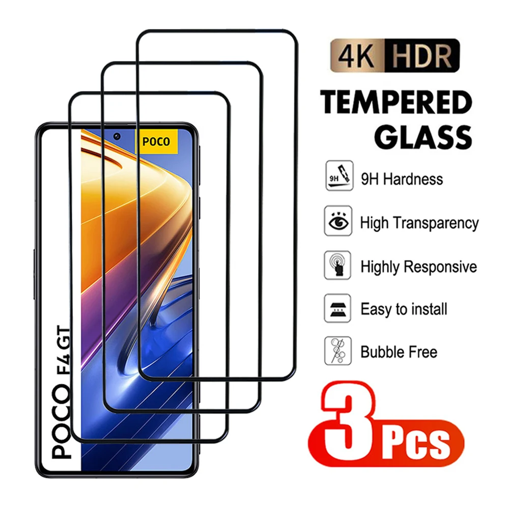 3Pcs 999D Transparent Tempered Glass For Xiaomi Mi POCO F3 F4 F5 GT Pro C50 C51 C55 C65 Screen Protector Protective glass Film