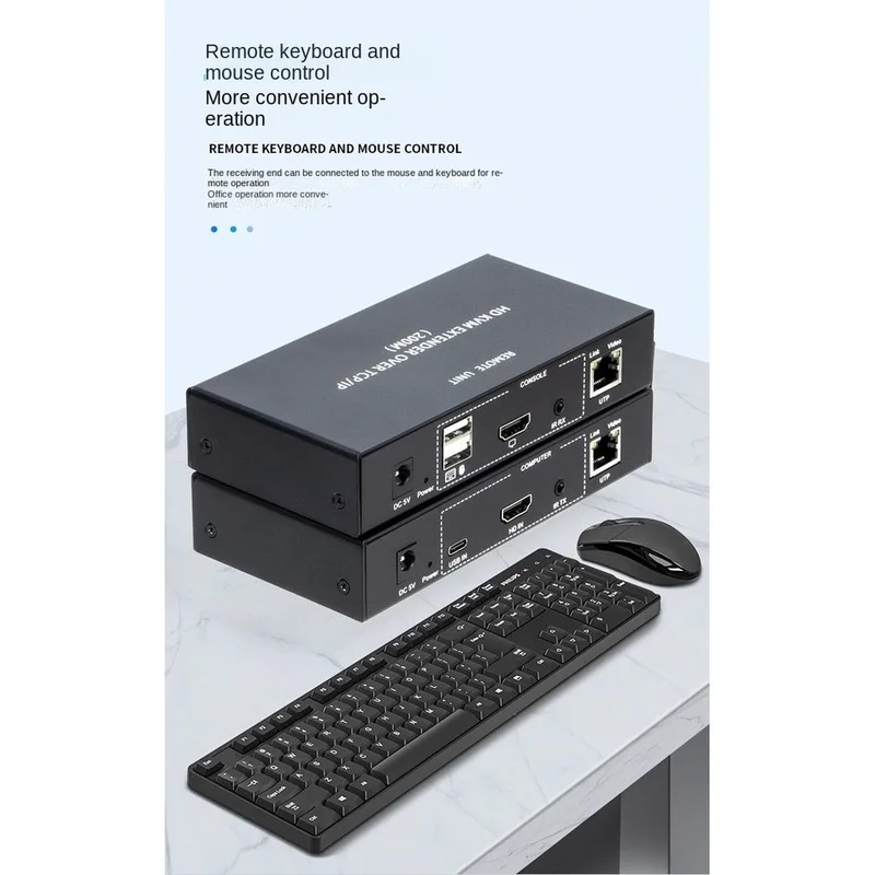 DT23 200M -Compatible IP KVM Extender over Cat5e/6 1080P USB KVM for Remote Monitor Control EU Plug