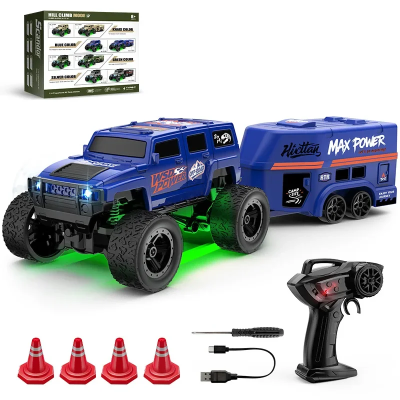 New 1:64 Mini RC Off-Road Car With Trailer Climbing Remote Control Vehicle Children Toy Birthday Gift Model