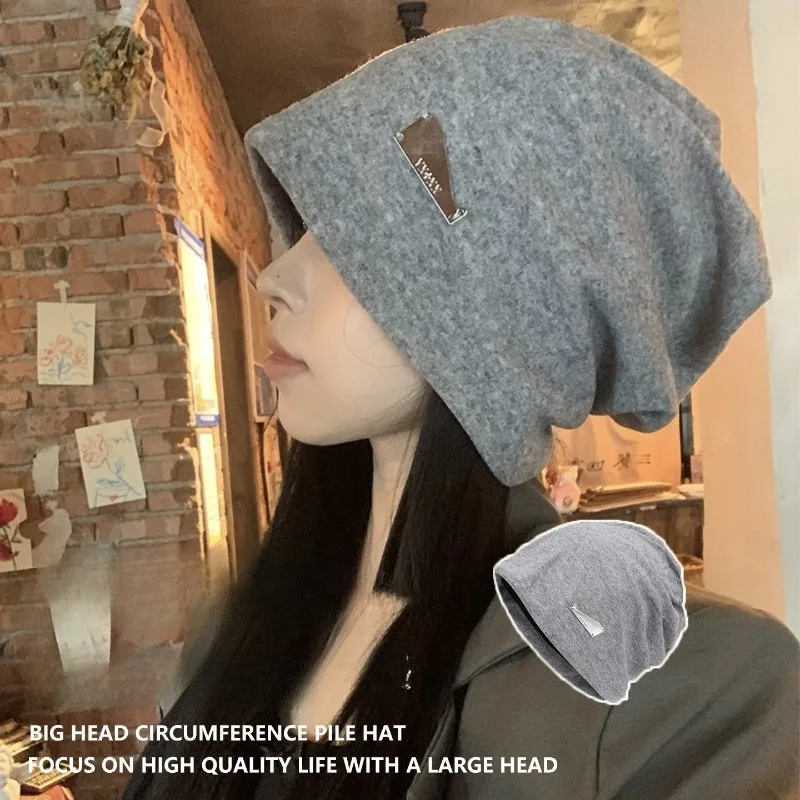 Gorro Baotou con circunferencia de cabeza grande para mujer, gorro apilable, moda de otoño e invierno, protección para los oídos, sombrero de confinamiento, sombrero para el frío