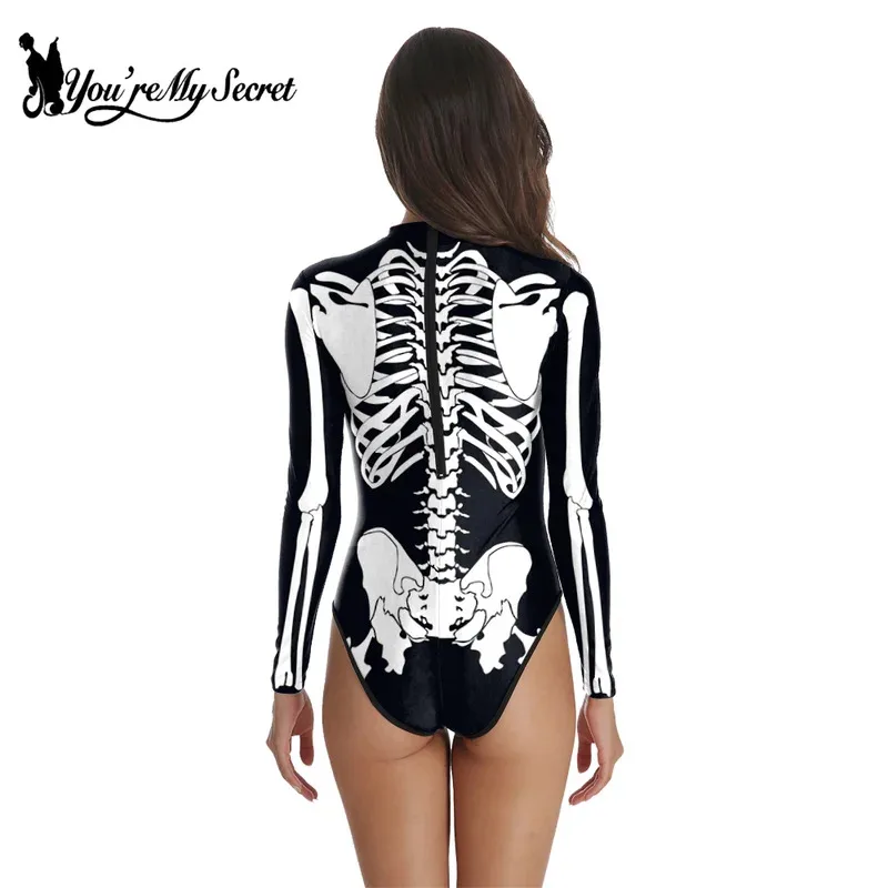 [Sei il mio segreto] Costume di Halloween Cosplay Stampa scheletro Zenti Body Festa di carnevale Tuta Outfit Donna Giorno dei morti