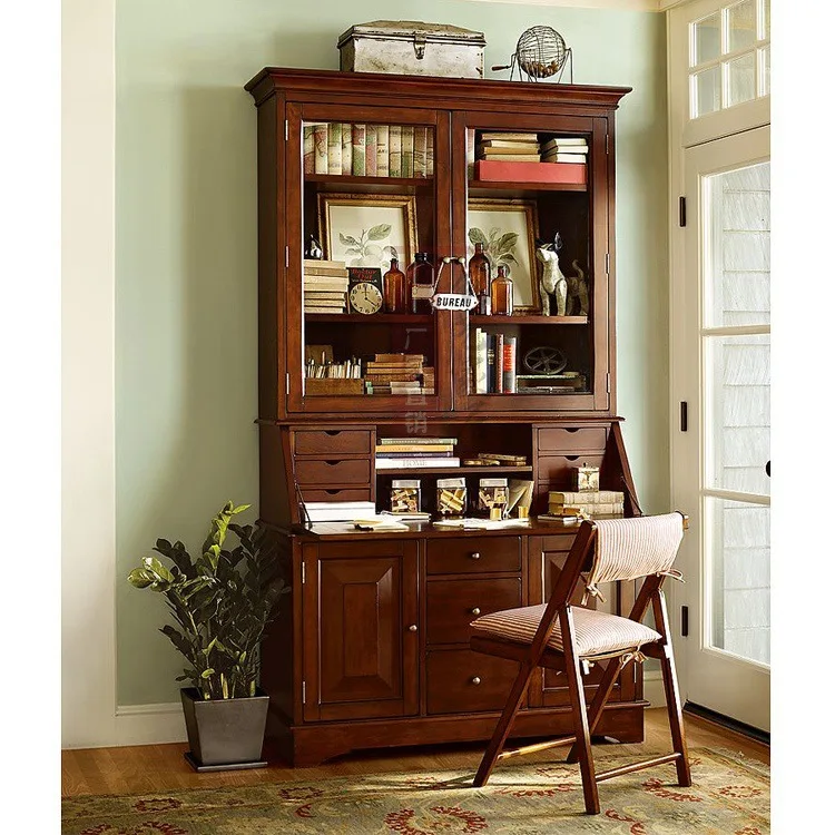 

American solid wood bookshelf combination French computer desk bedroom