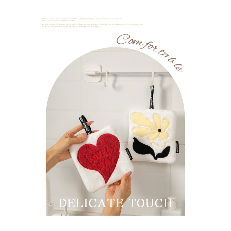 Hangable Non-Shedding Super Absorbent Kitchen Supplies Embroidered Square Towel Hand Towel