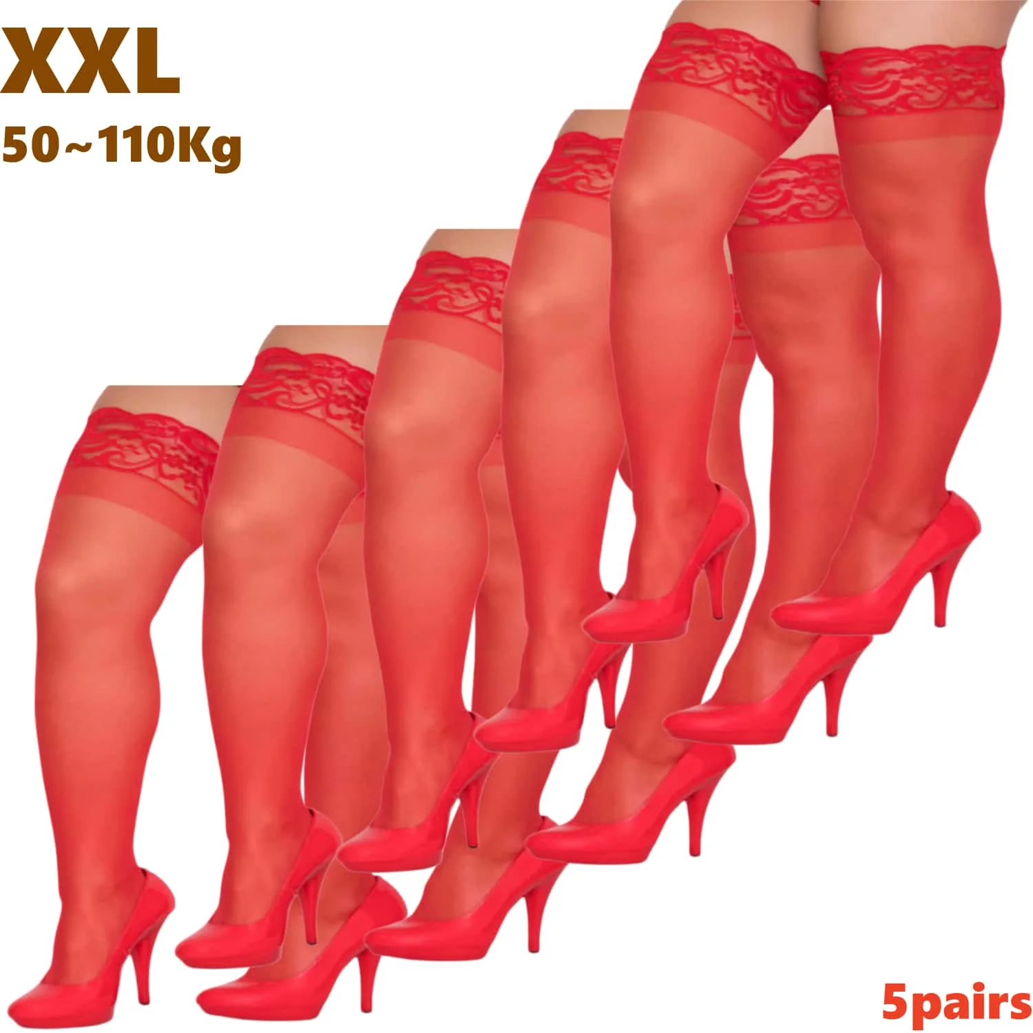 NEWJOINFUN 2026 Woman Plus Size Thigh High Lace Stockings Stretchy Sheer Lingerie Hosiery for Women Elastic Sexy Lace Top Socks