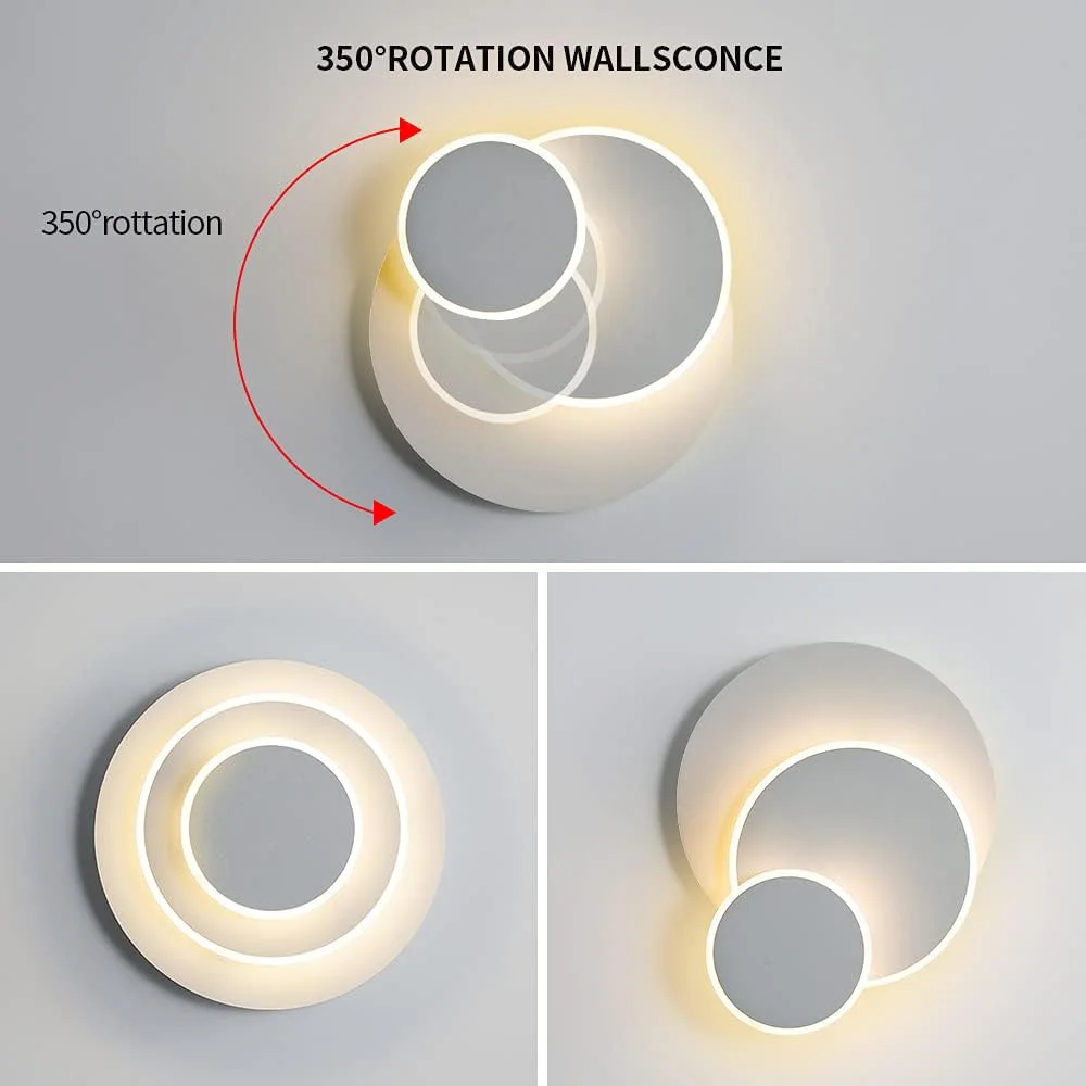Dreifach drehbare Wandleuchte, moderne LED-Wandbeleuchtung, 360 Grad drehbare runde Wandlampe, kompatibel mit Inneneinrichtung – Detail 3