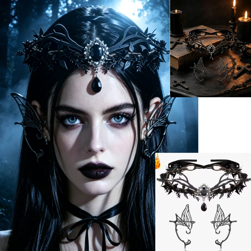 Fairy Elf Ear Cuffs Pair Leaf Wing Ear Wrap No Piercing Fantasy Earring for Women Cosplay Halloween Costume
