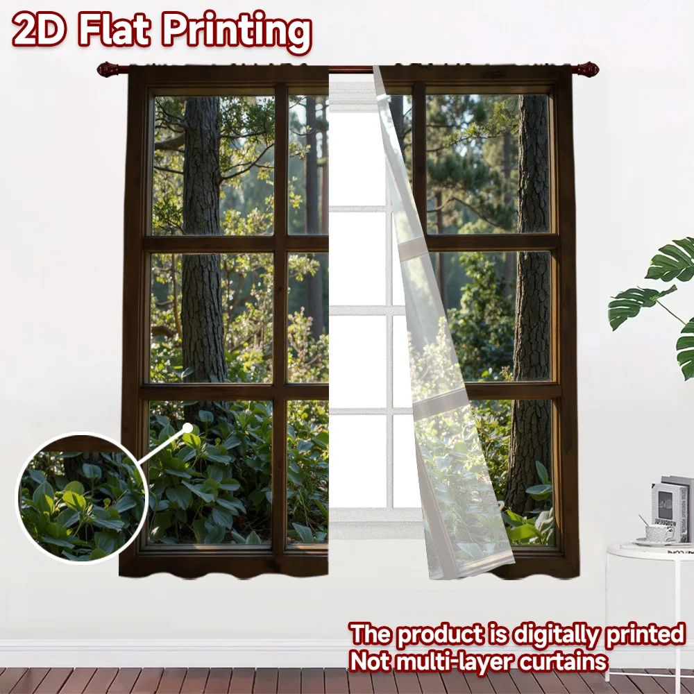 2D flat 2pcs Curtain Home Short Curtains Forest View Digitally printed polyester Party Decorations Use for Bedroom Office Living