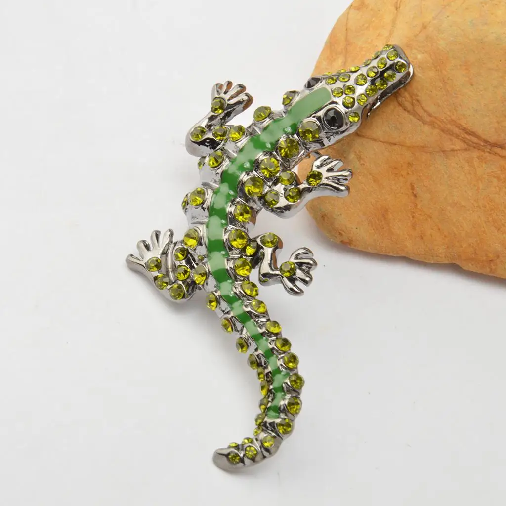 Novelty Gothic Punk Alligator Crocodile Rhinestone Men Brooch Pin Jewelry