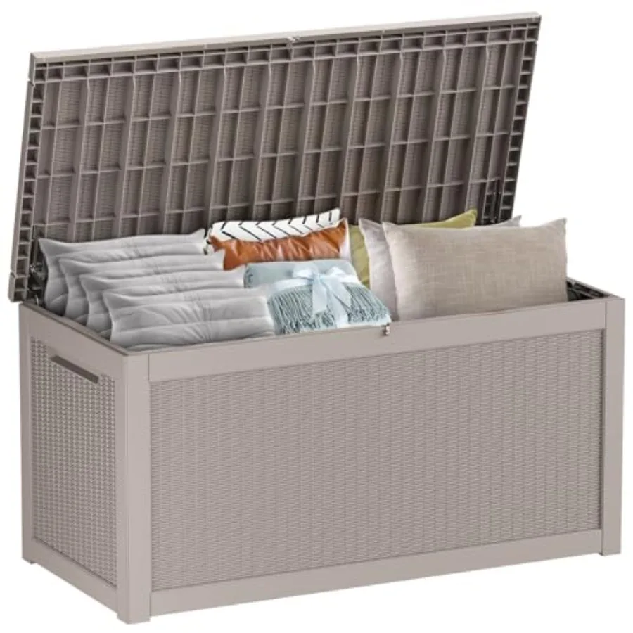 

Large Deck Box for Outdoor Use, Resin Material, Gray, Waterproof and Lockable Storage for Patio Furniture, Pool Accessories, Ga
