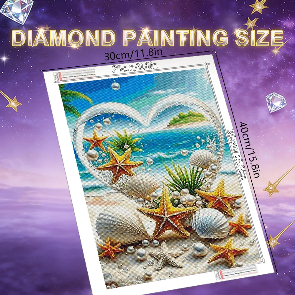 HUACAN Diamond Painting Shell Starfish Landscape Diamond Mosaic Seaside Beach Home Decor Full Square Round Drill Handicrafts