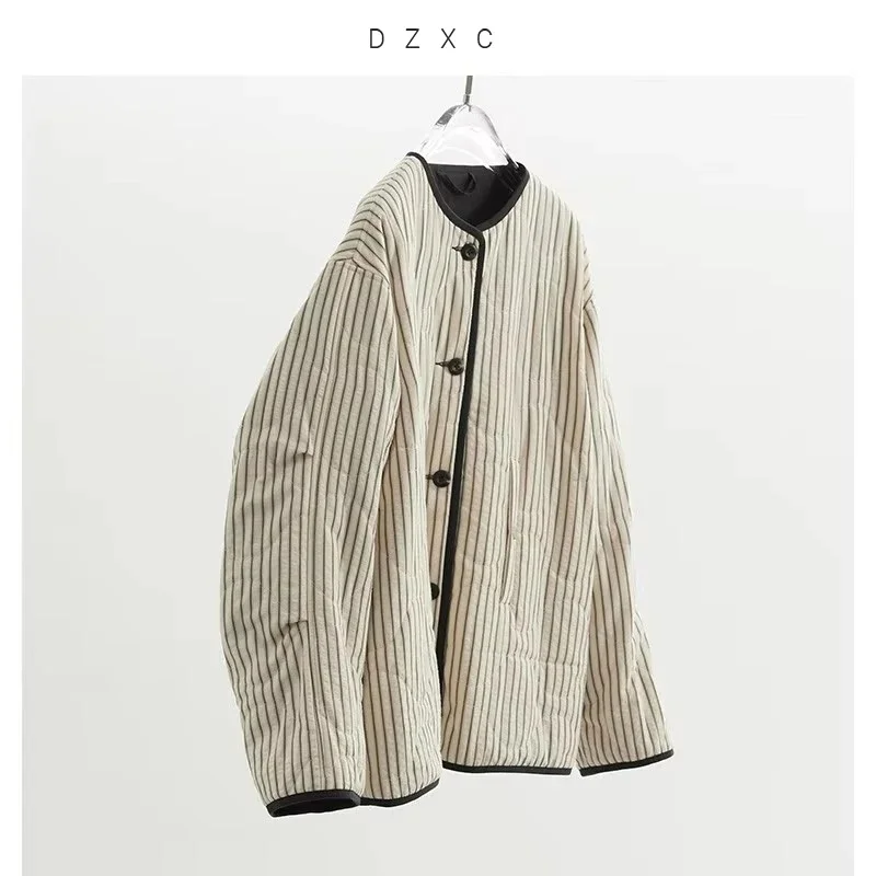 Reversible~ Short Padded Jacket for Petite Casual Loose-Fitting Thick Cotton Coat with Color-Blocking Design for Women in Winter