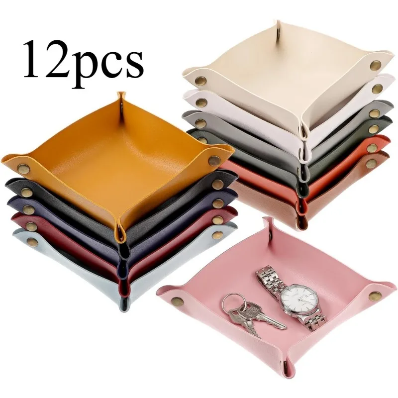 12pcs Leather Tray Set for Organizing Jewelry Keys Other Small Items Hold Phone Wallet Headphone PU Leather Folding Storage Box