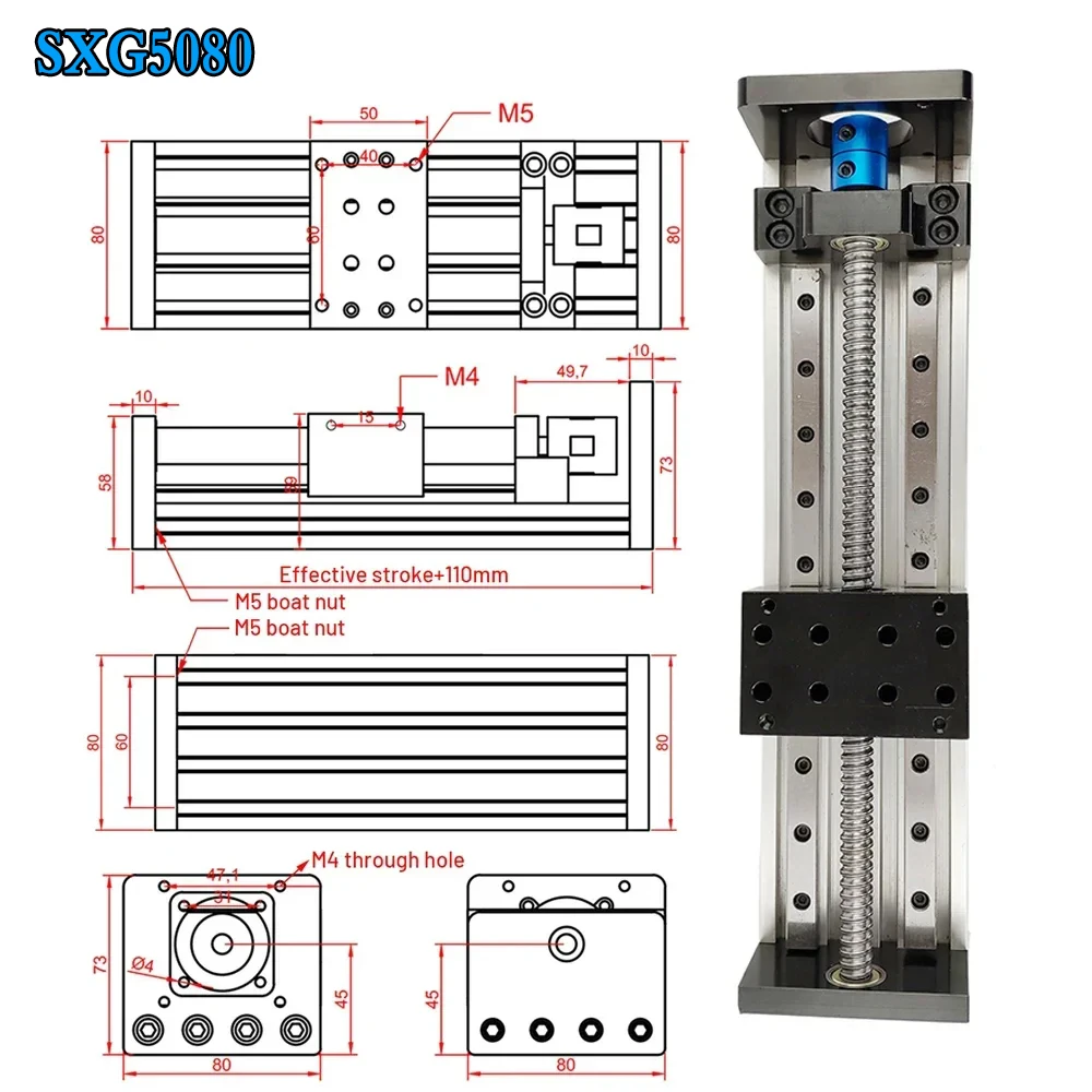 CNC Ball Screw Sliding Table Linear Rail100-300mm Stroke SFU1605 C7 Ballscrew Sliding Table Stage Linear Rail for CNC 3D Printer