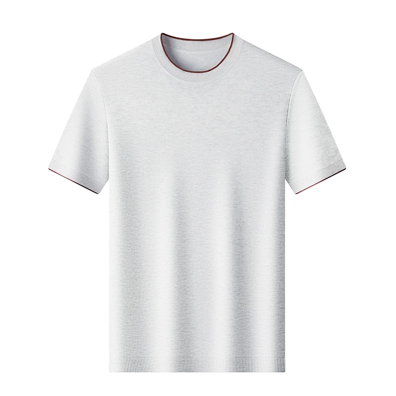 Pure Cotton Knit Polo shirt Men 2026 Summer Trendy Knitwear Short Sleeve Breathable O-neck Kntiting Tops 100% cotton t-shirt