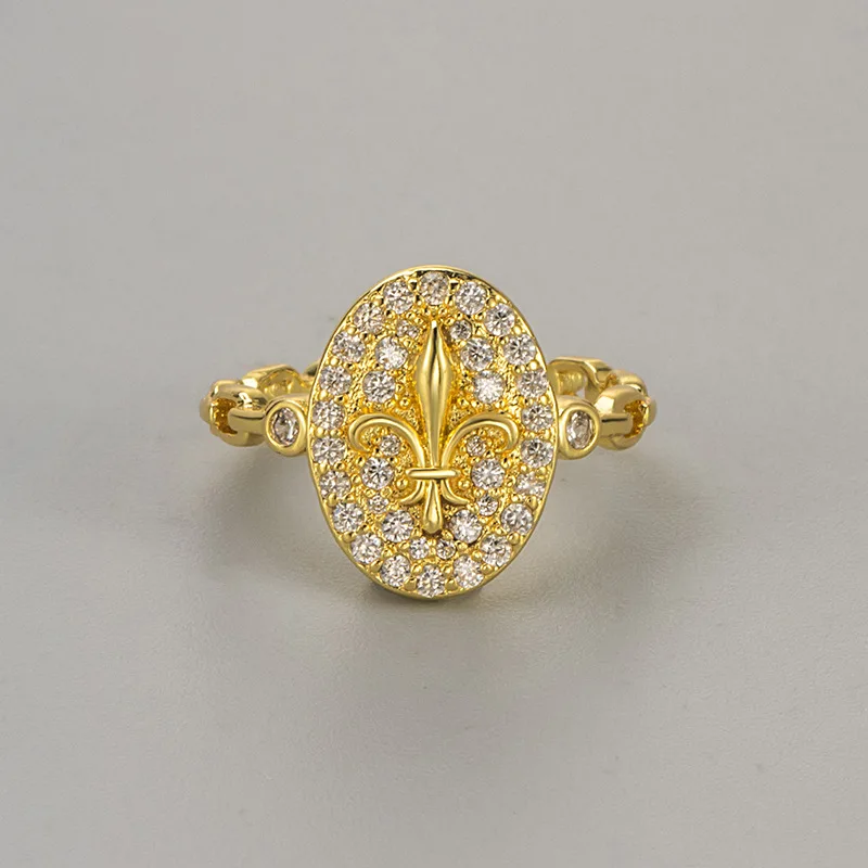 925 Sterling Silver Jewelry Gift for Women Oval Fully Diamonded Iris Flower Ring for Index Finger Exquisite and Sophisticated