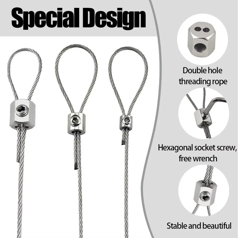 10pcs Iron Steel Wire Rope Clamp Polished Surface Adjustable Screws Double Hole Clamp Compact Lightweight Rust-Proof