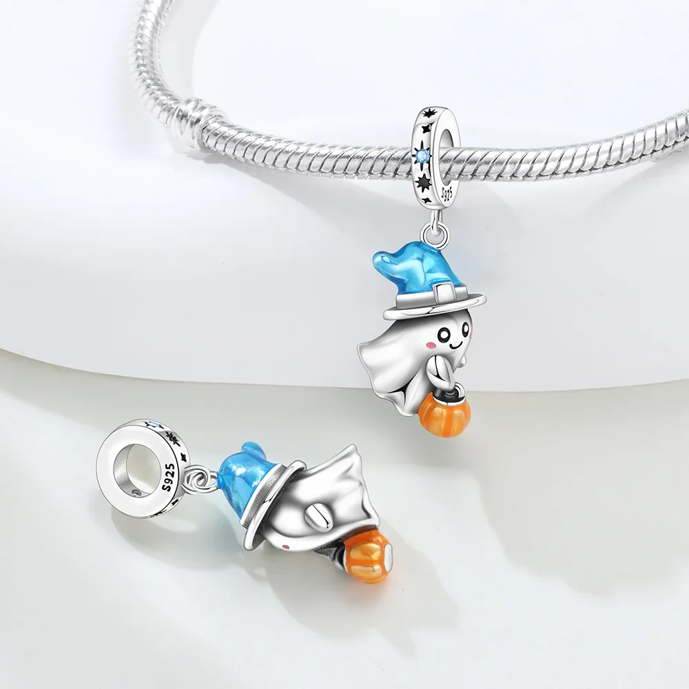 925 Silver Halloween Series Magic Cat Charms Imp Magic Hat Magic Potion Beads Pendant Fit Original Charms Bracelet DIY Jewelry