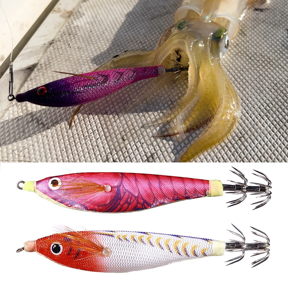 Squid Jig 9g 10cm Eging Fishing Squid Lure Wood Shrimp Hook Cuttlefish Jigs Artificial Bait for Sea Fishing Squid Octopus Pesca