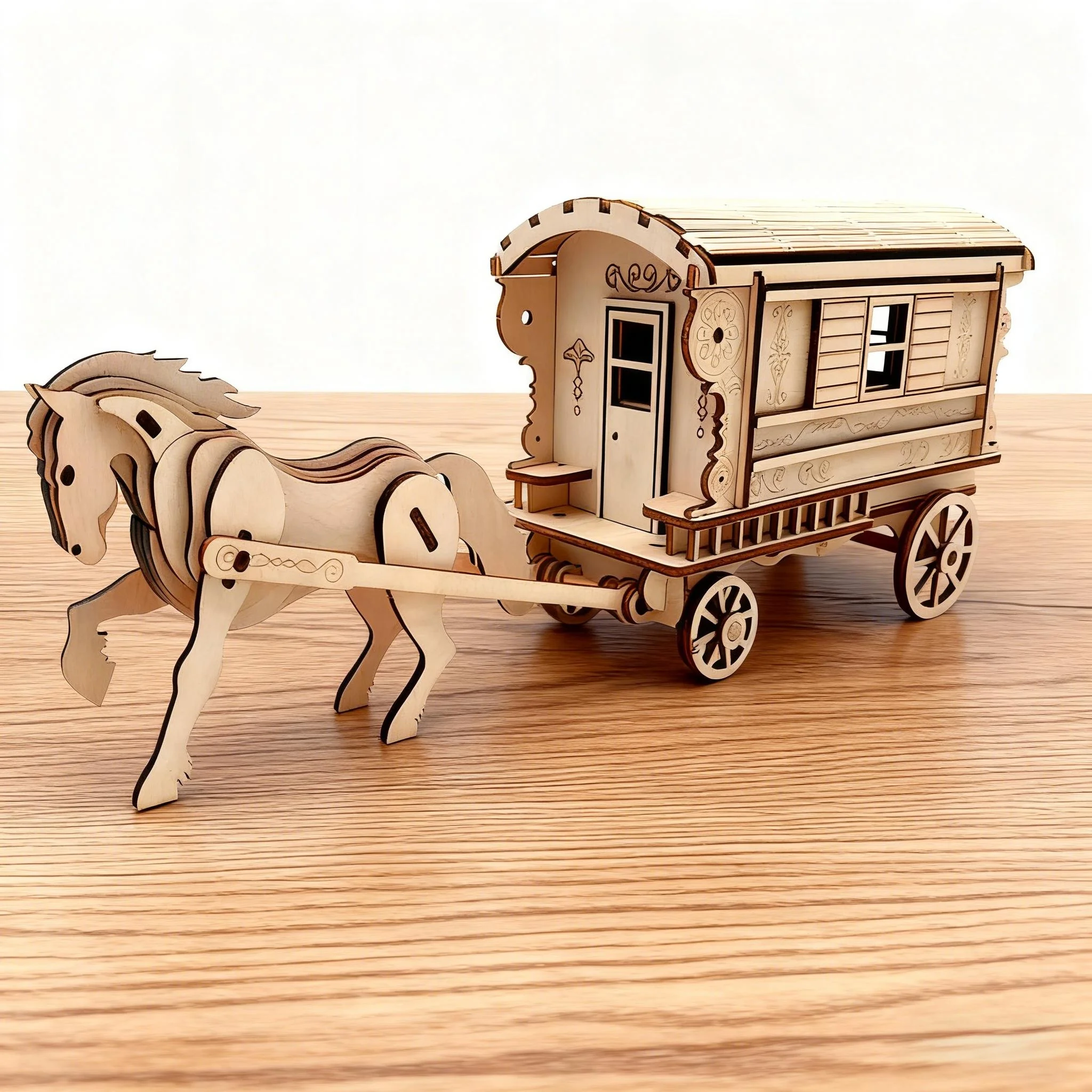 

OUZEY Antique Horse Carriage Wooden Model, 3D Fairytale Puzzle DIY Kit, Romantic Collectible Gift for Adults