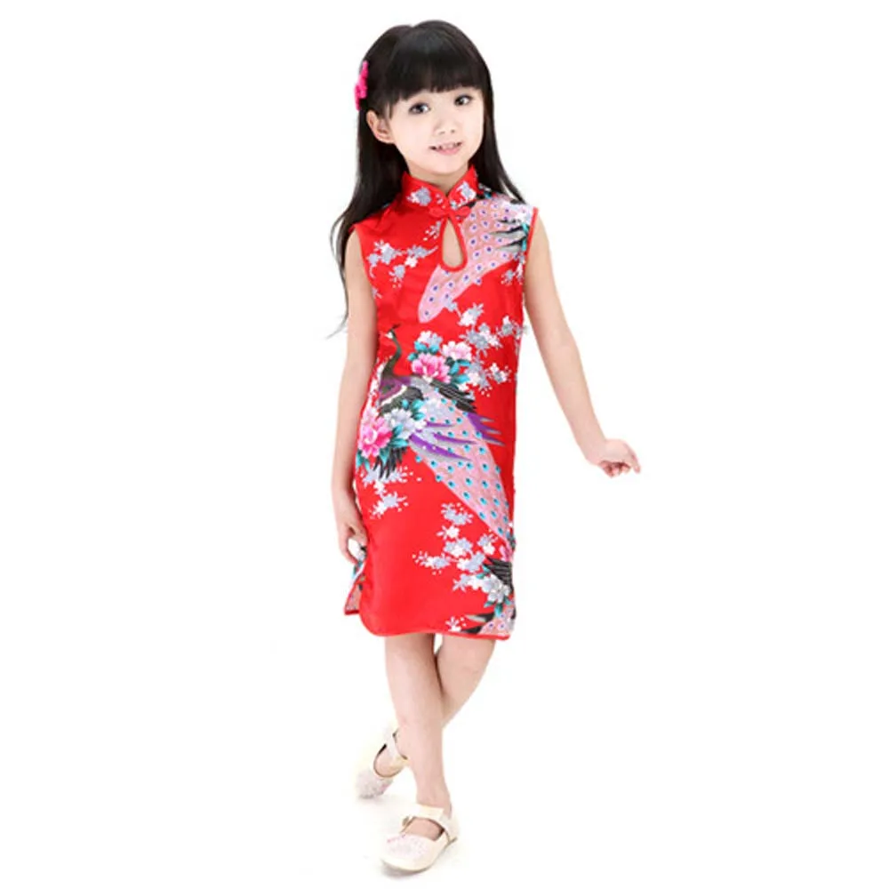 

Cute Chinese Style Qipao Girls Sleeveless Child Dresses Summer Clothes Cheongsam Dress Traditional Dress