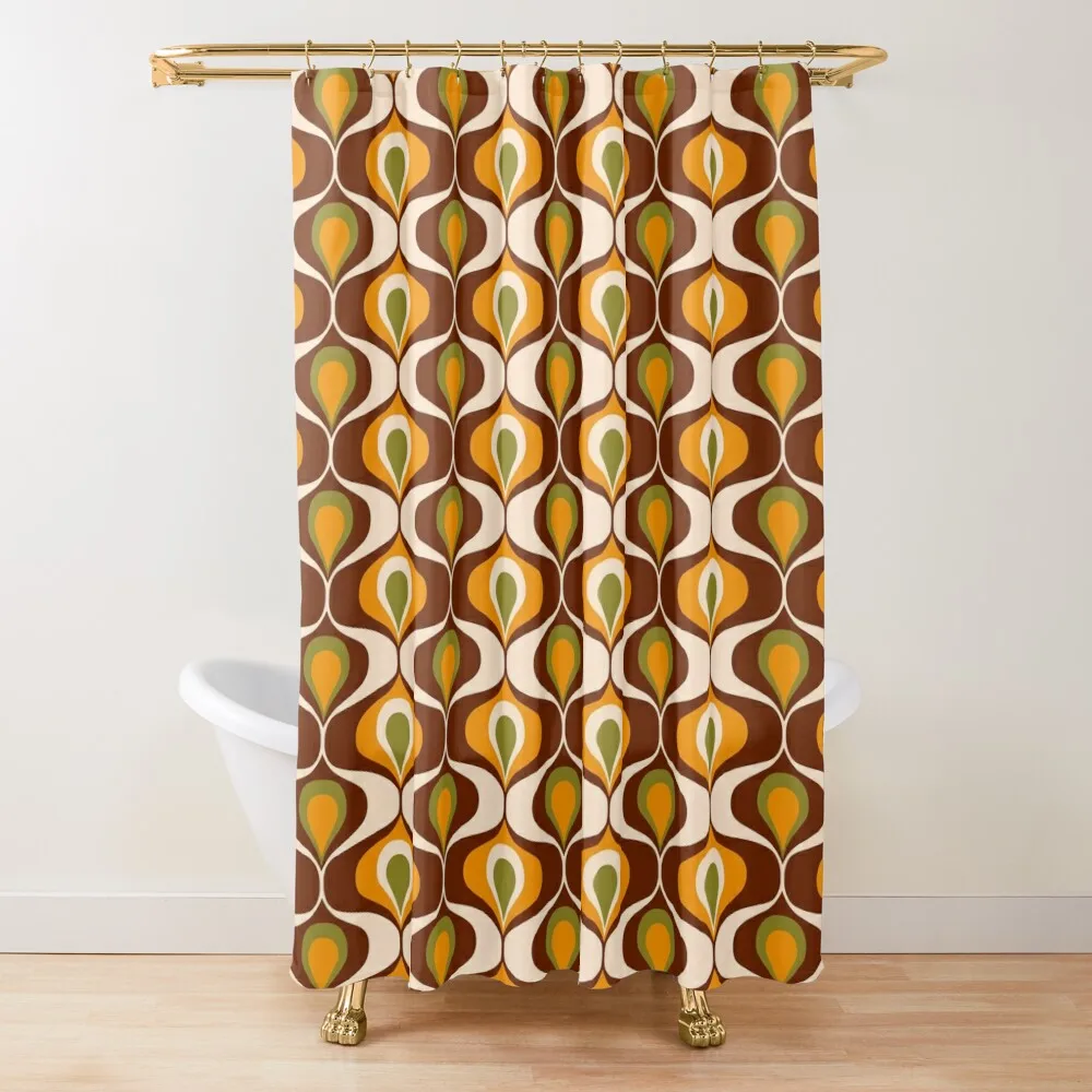 

Retro 70s ogee ovals brown mustard yellow Shower Curtain Bathroom Accessorys In The Bathroom Shower For Bathrooms Curtain