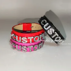 Fashion PU Leather Custom Rhinestone Letters Name Adjustable Bracelet for Women DIY Personalized Jewelry Lovers Friends Gift