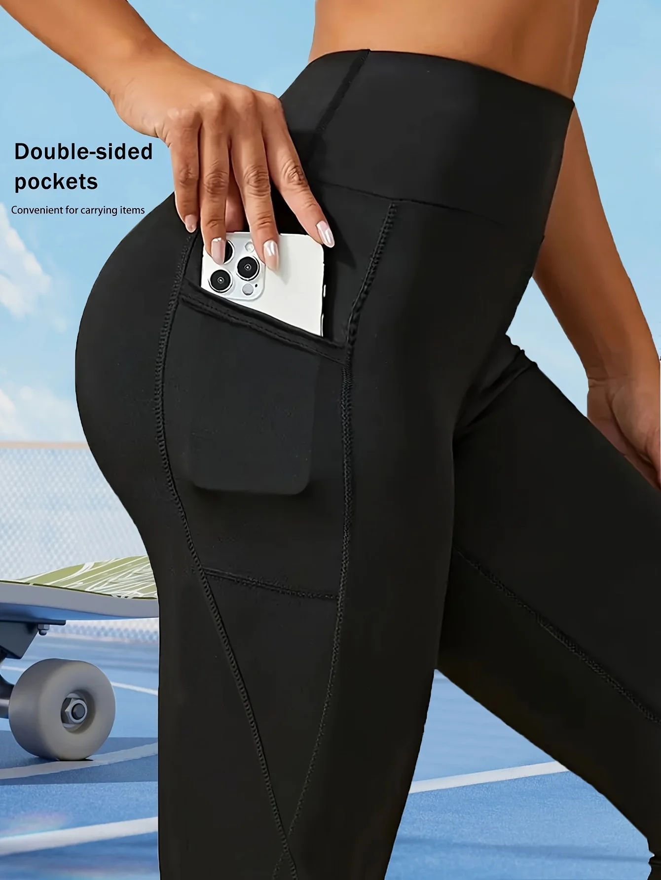 Leggings de cintura alta para mujer, bolsillos únicos de doble cara, leggings deportivos ajustados, adecuados para fiestas y deportes al aire libre