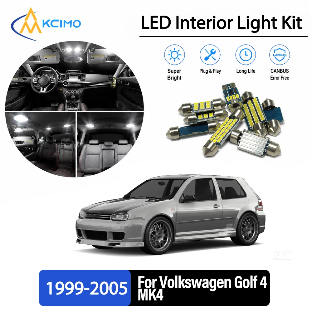 For Volkswagen Golf 4 MK4 1999-2005 Premium No-Wire Continuous Glow Auto Interior LED Bulb Remodel Set Cabin Refit Lamps