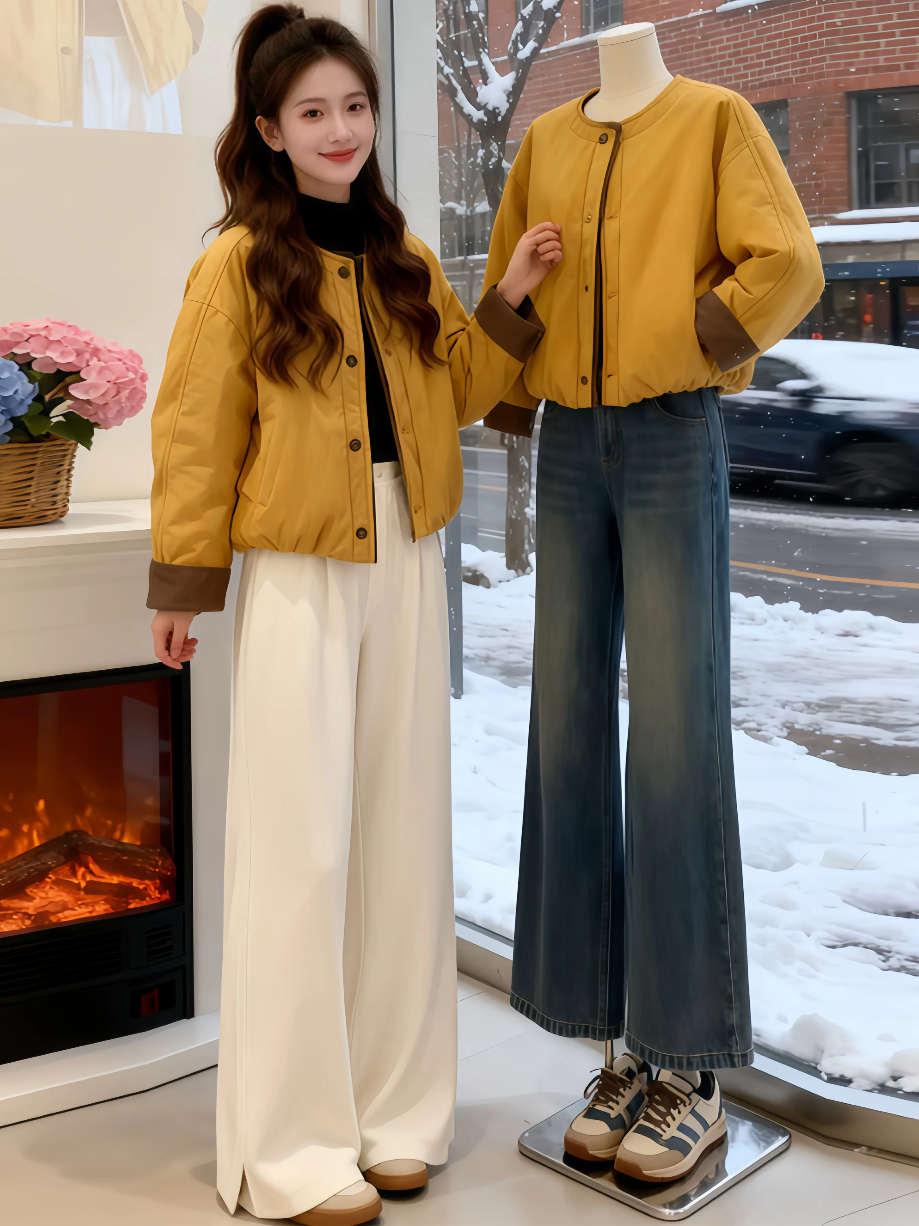 Lightweight Cotton Jacket Women's Casual Style Korean Version Collarless Versatile Autumn Winter Cotton Coat Soft Comfortable