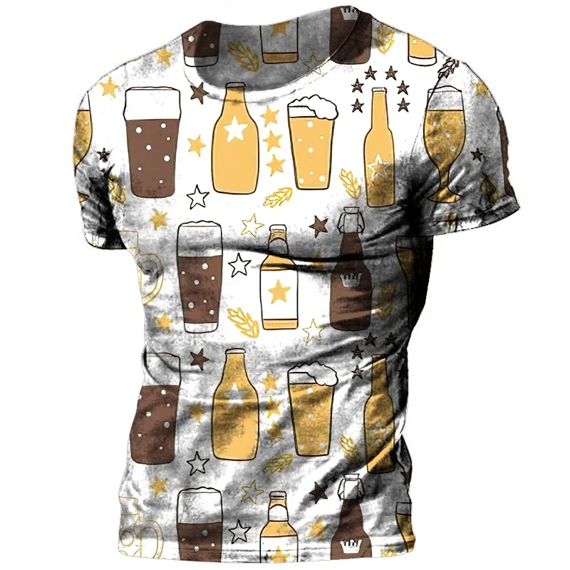 Summer Vintage Beer 3D Harajuku Printed Men Women Party Personality Hip Hop Street Fashion Crew Neck Short-Sleeved T-shirt Top