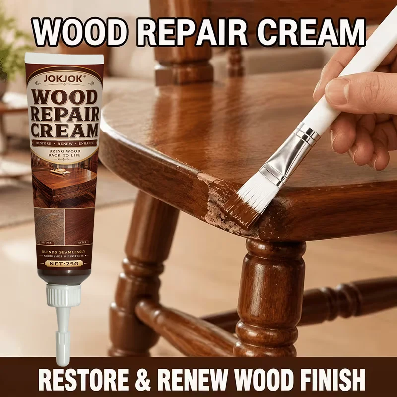 JOKJOK 25g Wood Repair Paste Scratch Concealing Color Restoring Cream for Car Wood Trim Furniture