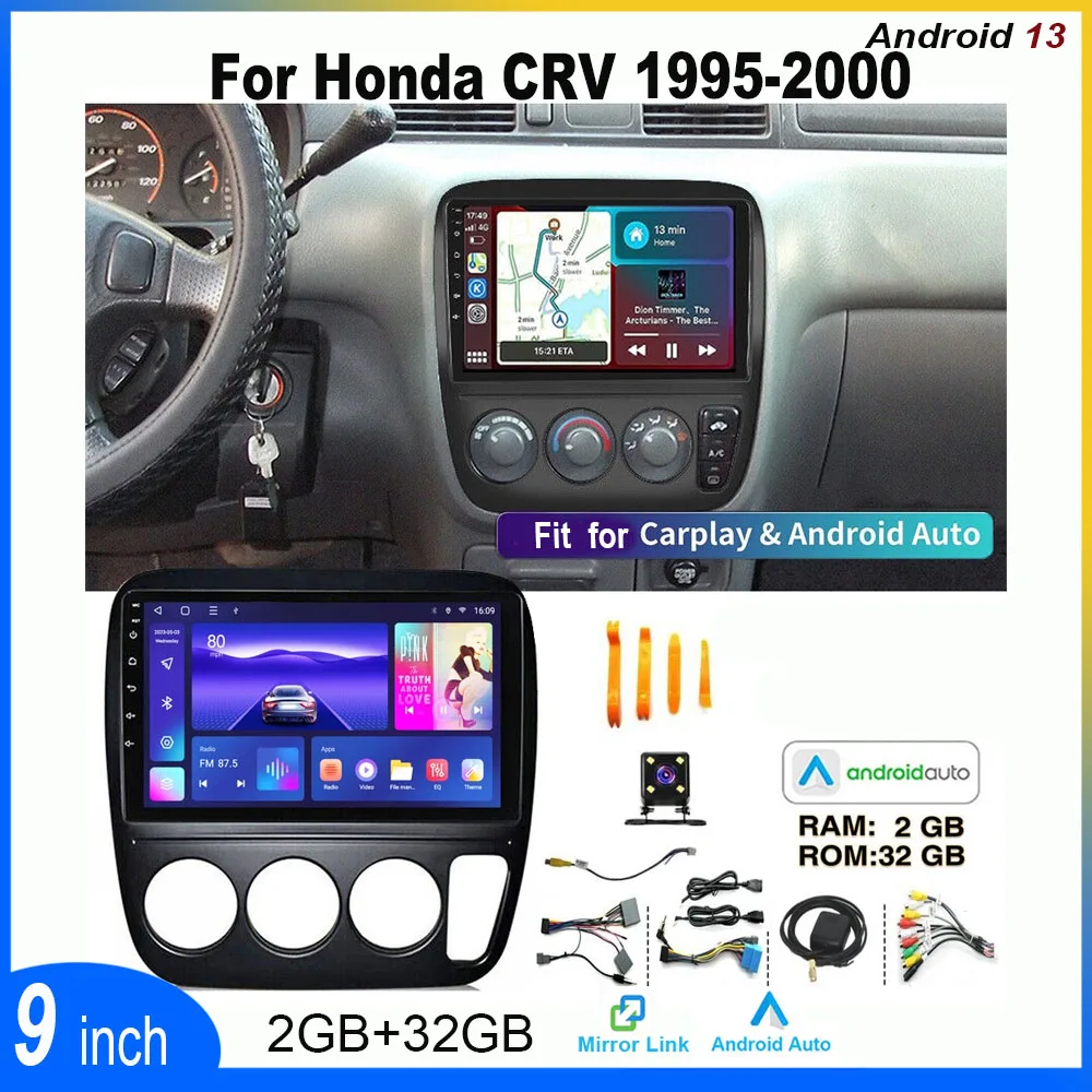 Android13 navegação gps estéreo do carro para honda crv 1995 - 2000 apto para carplay android auto 9in rádio do carro wifi 4led câmera de backup