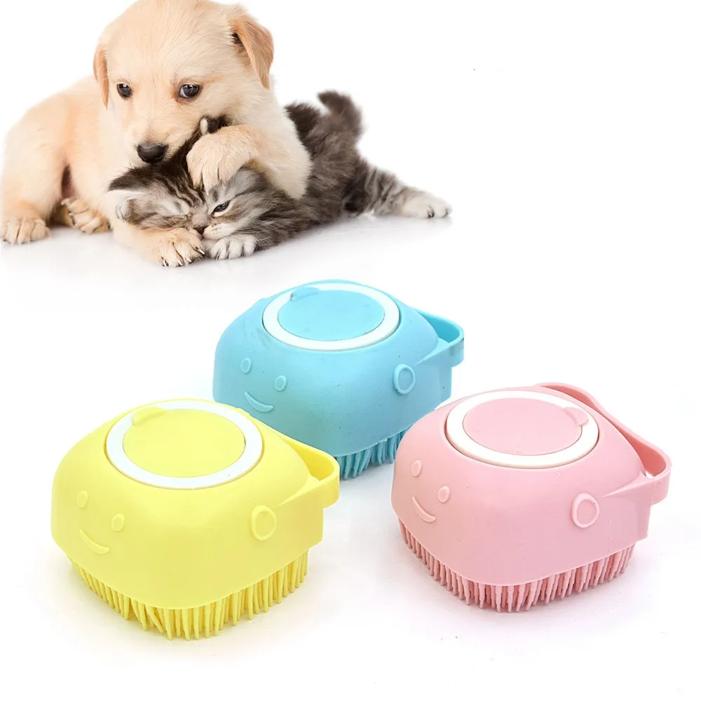 Brosse de bain en silicone souple pour animaux de compagnie, masseur, gel douche, outils de nettoyage, peigne, chien, chat, livres, fournitures de toilettage